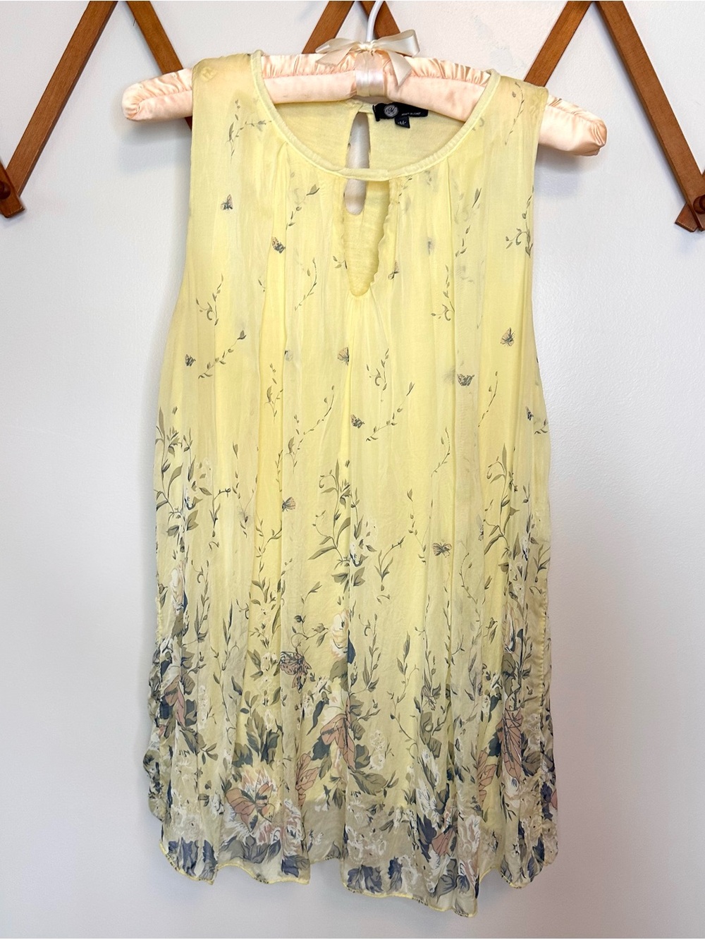 Made in Italy Yellow Floral Tunic Blouse Sleeveless Boho Cottagecore Size M